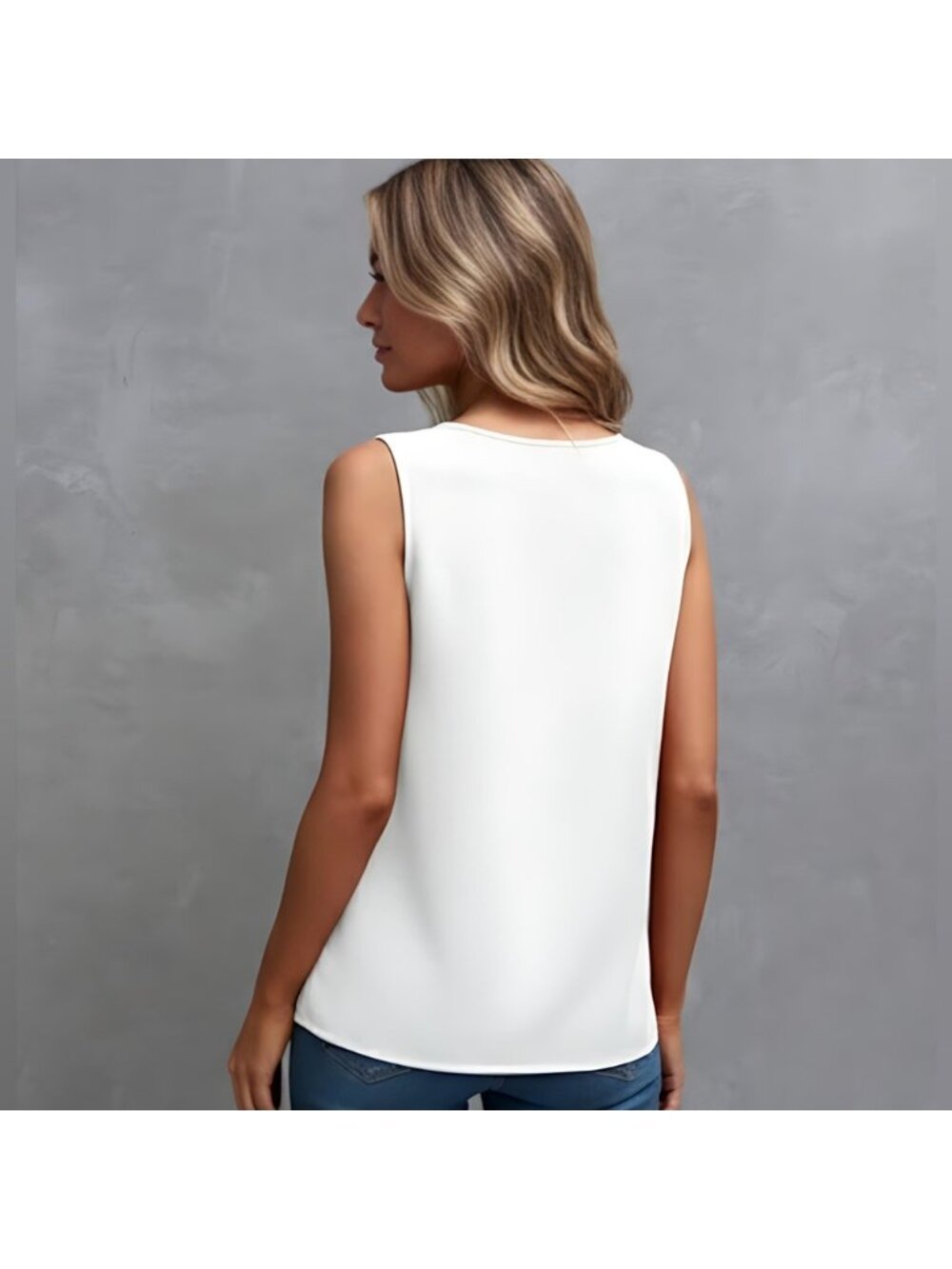 Ruffle Hem Sleeveless Blouse White - Picture 6 of 7